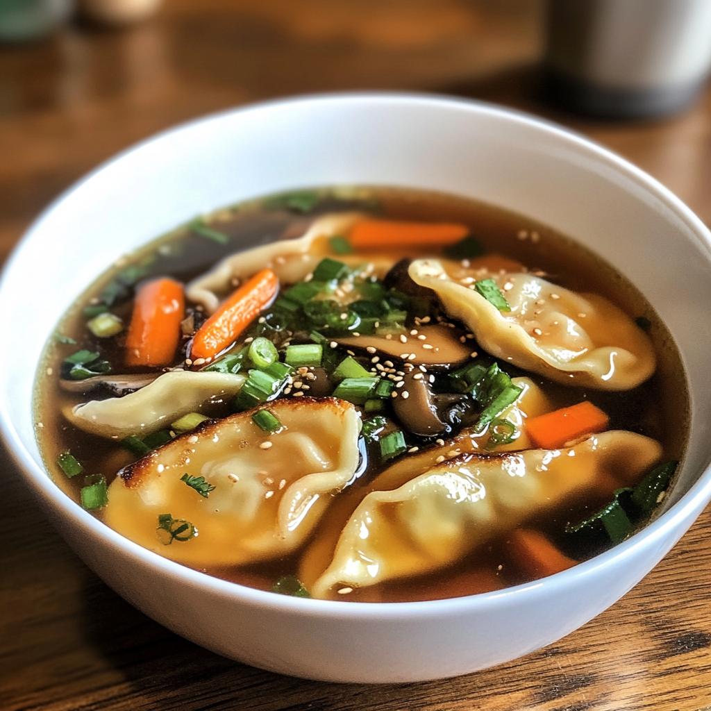 savory asian potsticker soup - detail 1