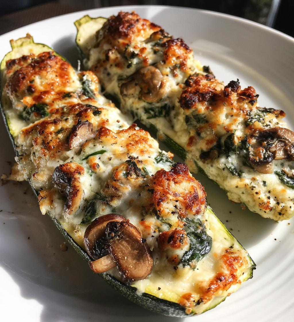 spinach mushroom and ricotta stuffed zucchini boats