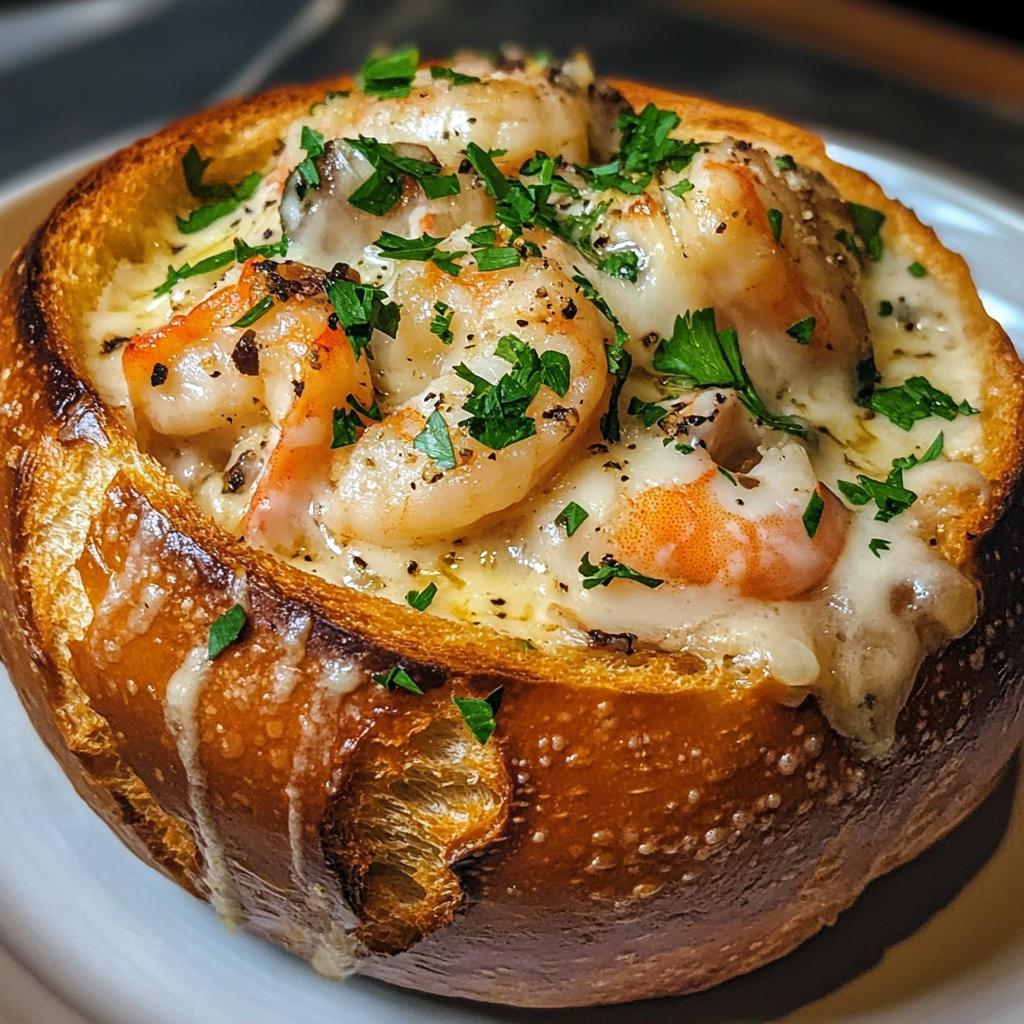 stuffed seafood bread bowl