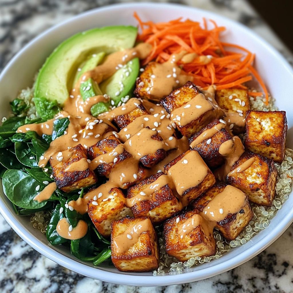 tofu buddha bowl with peanut sauce - detail 1