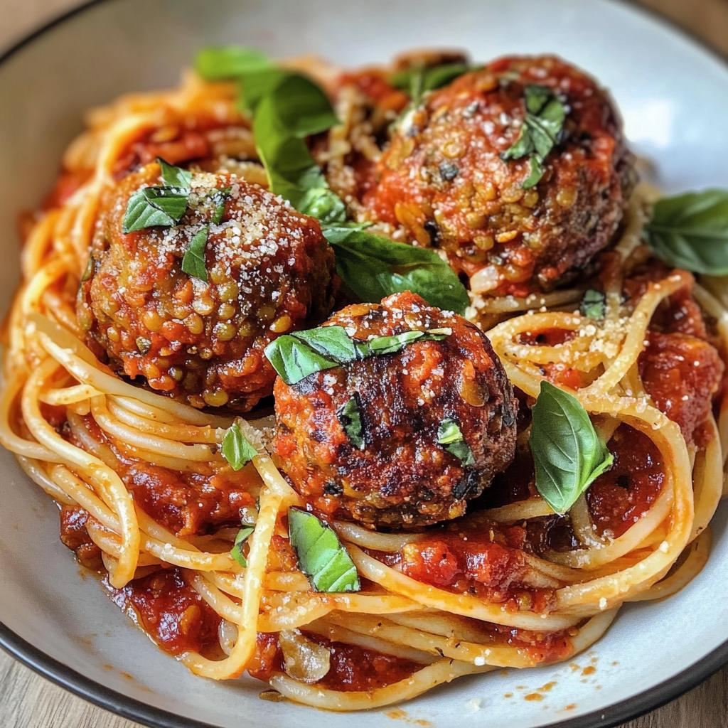 vegetarian lentil and mushroom meatballs with roasted tomato pasta recipe