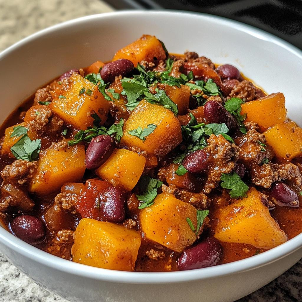 Butternut-Kürbis Chili mit Hackfleisch