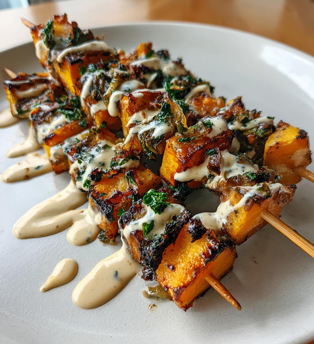 Butternut-Kürbis Kebab mit Tahini