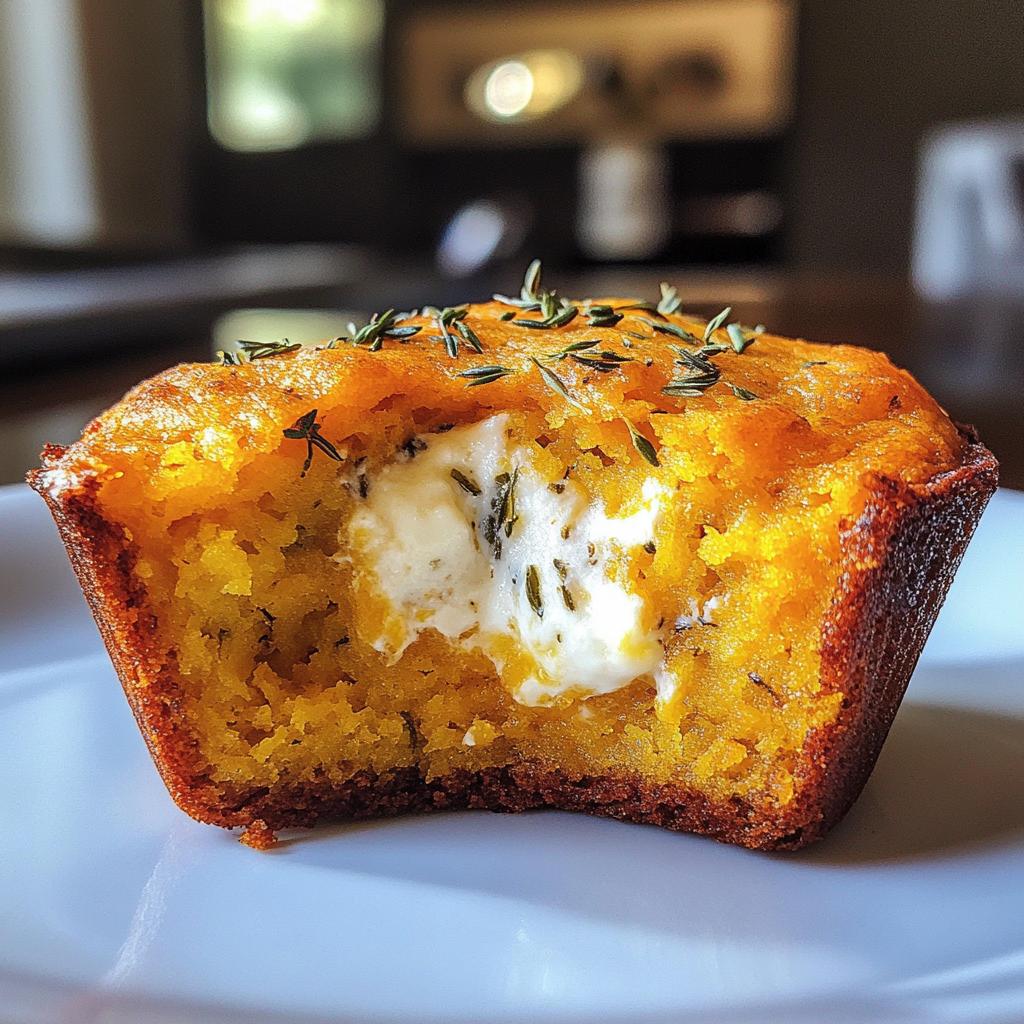 Butternut-Kürbis Muffins mit Ziegenkäsefüllung