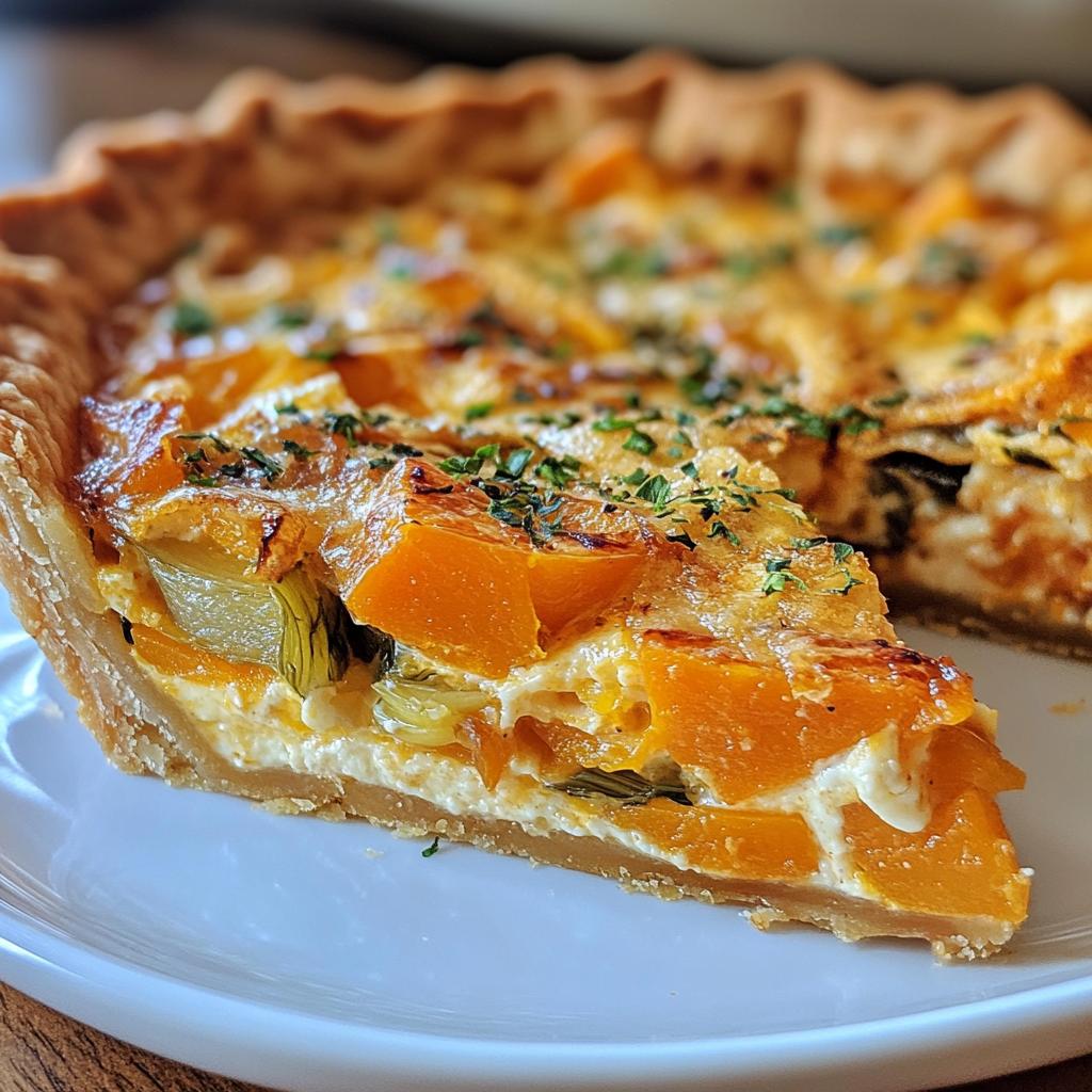 Butternut-Kürbis Quiche mit Lauch