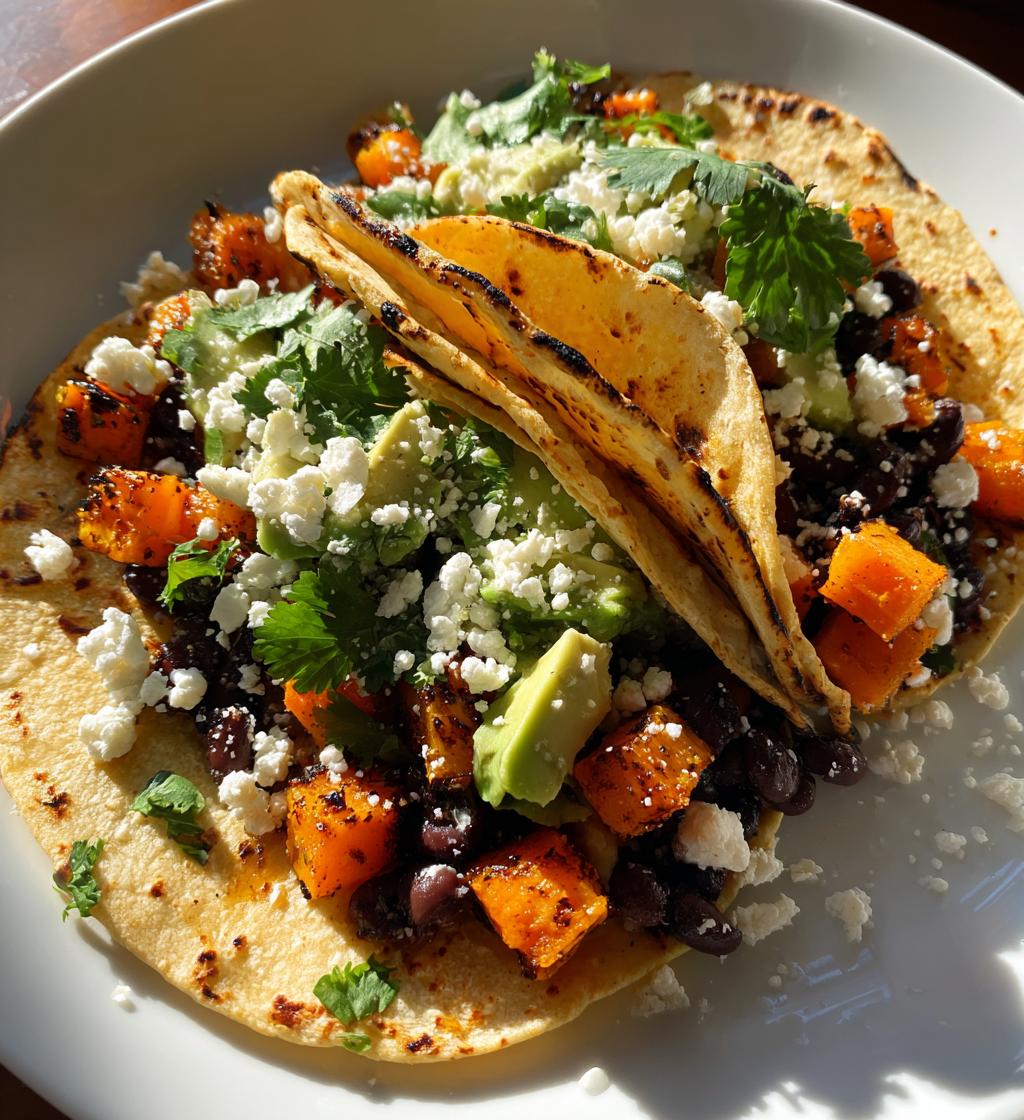 Butternut-Kürbis Tacos mit schwarzen Bohnen