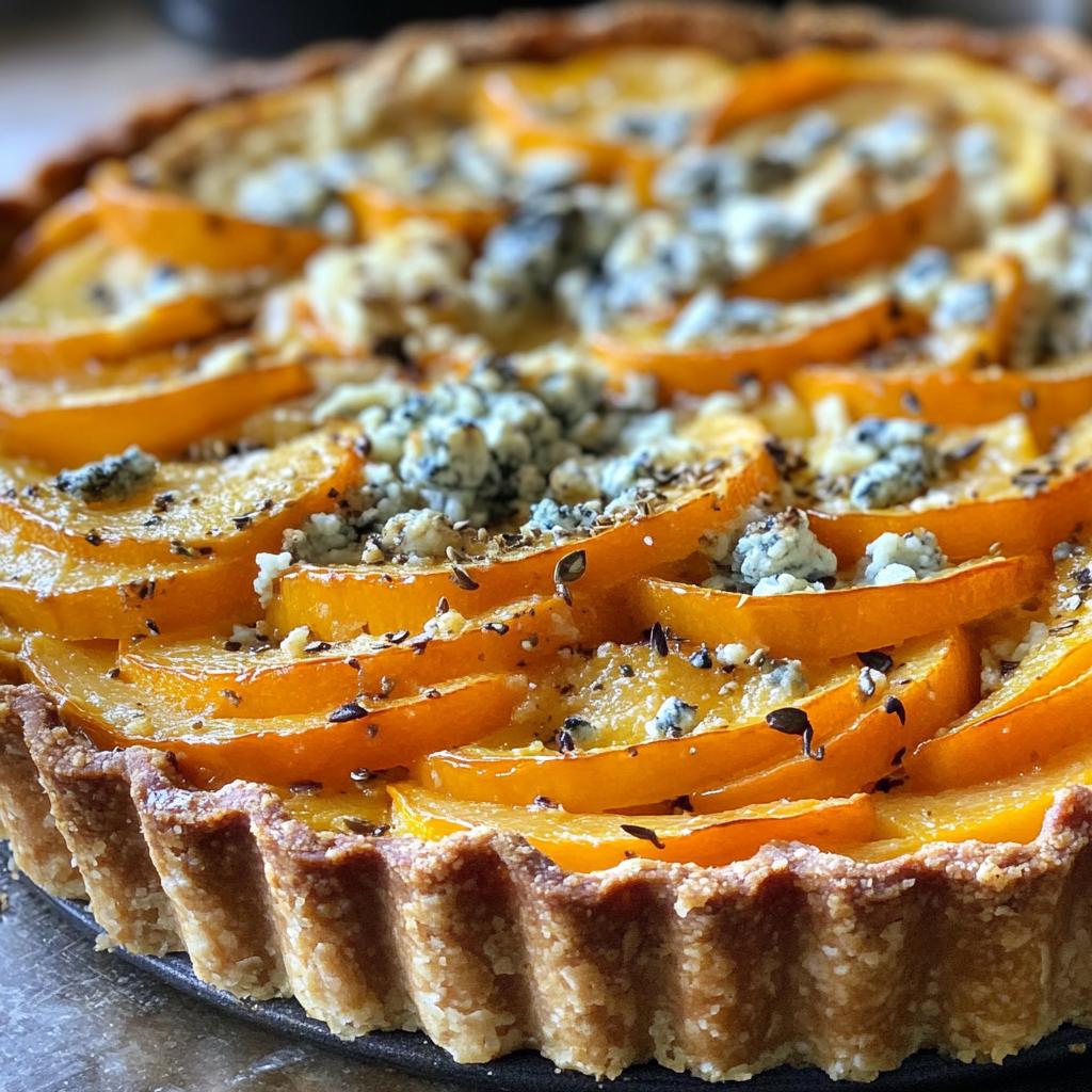 Butternut-Kürbis und Blauschimmelkäse Tarte