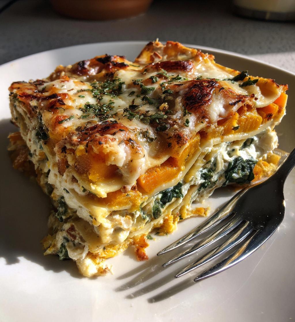 Butternut-Kürbis und Spinat Lasagne