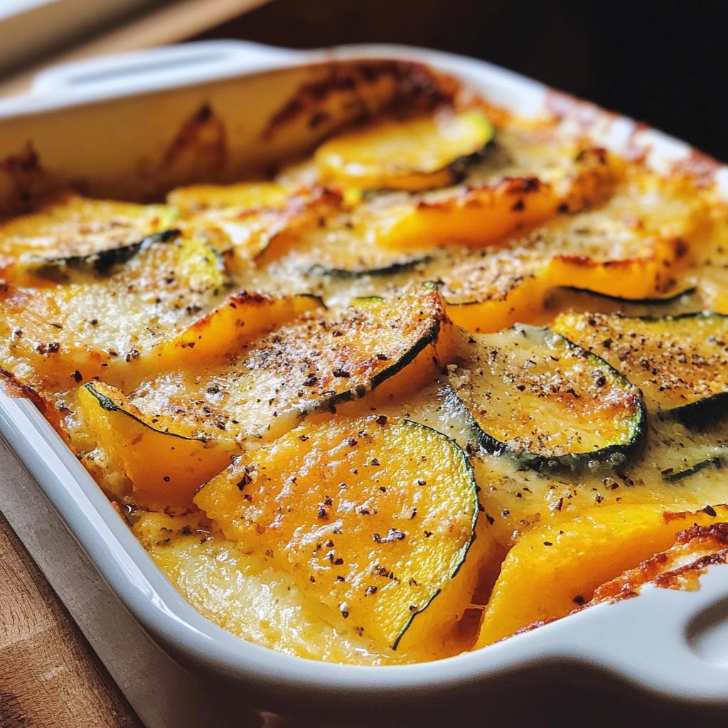 Butternut-Kürbis und Zucchini Gratin