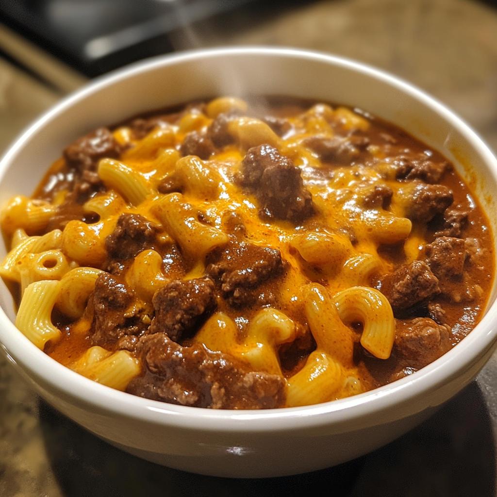 creamy beef goulash with elbow macaroni and cheddar recipe
