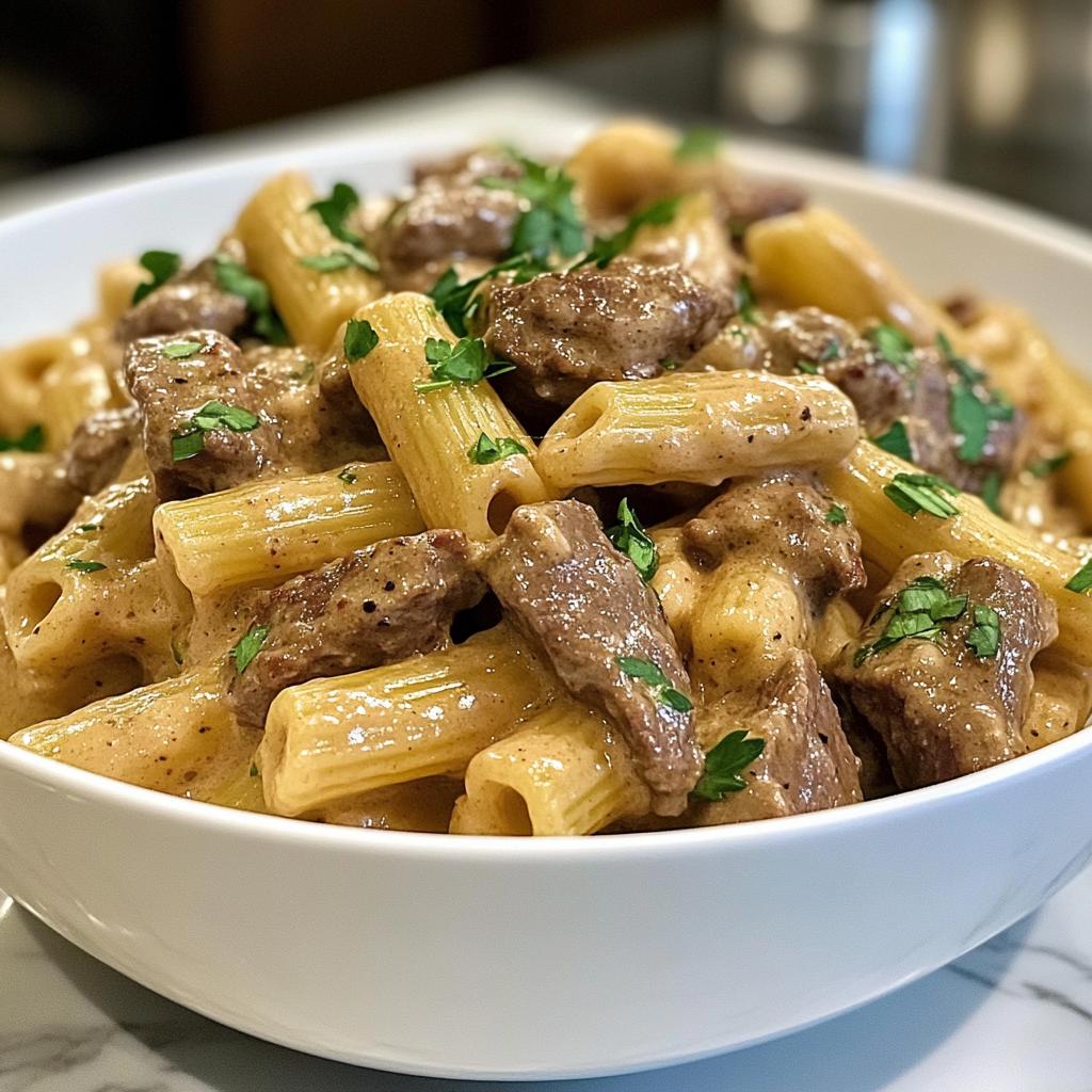 creamy garlic beef pasta