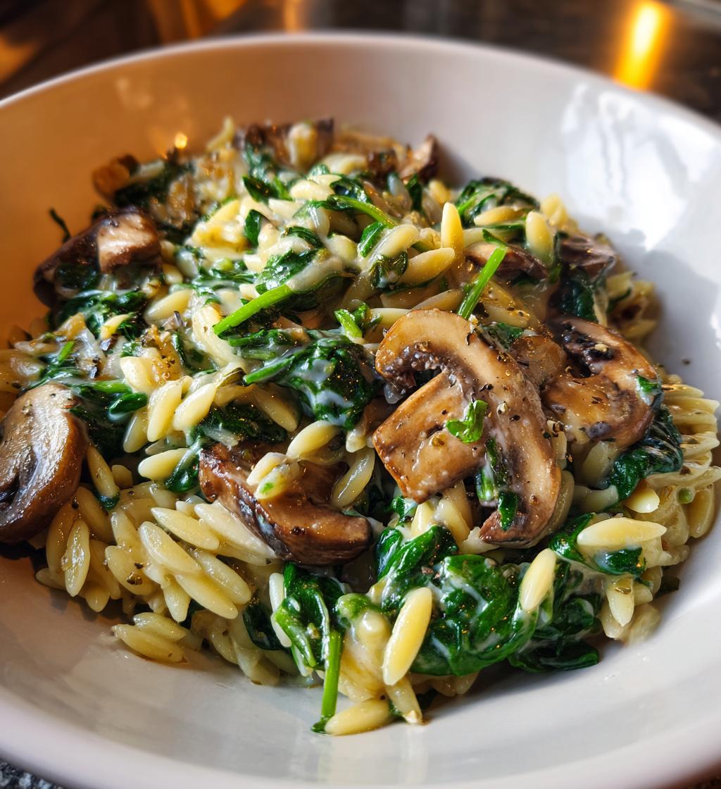 creamy spinach and mushroom orzo