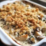 creamy turkey and mushroom casserole with parmesan breadcrumb topping recipe