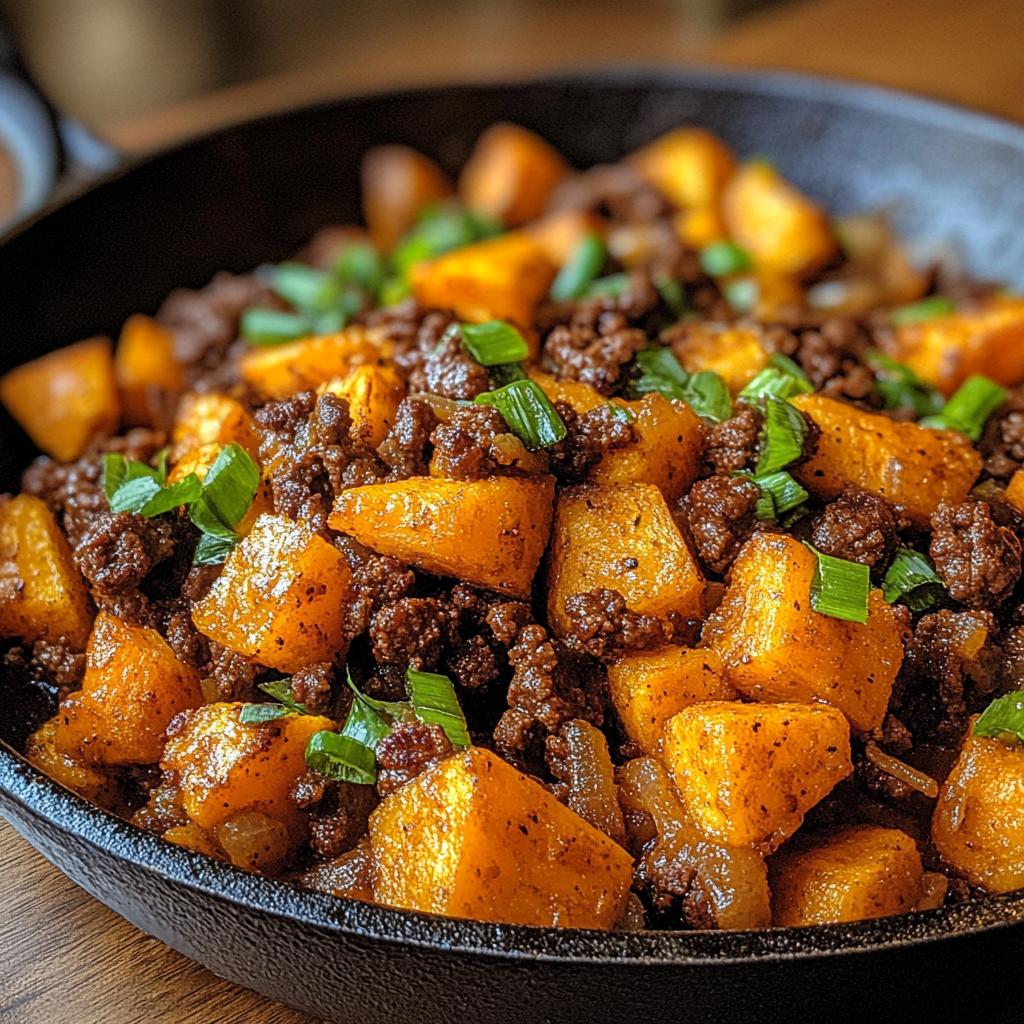 ground beef and sweet potatoes skillet