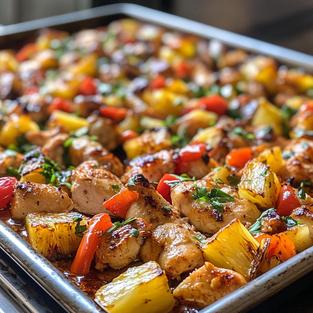 hawaiian chicken sheet pan dinner
