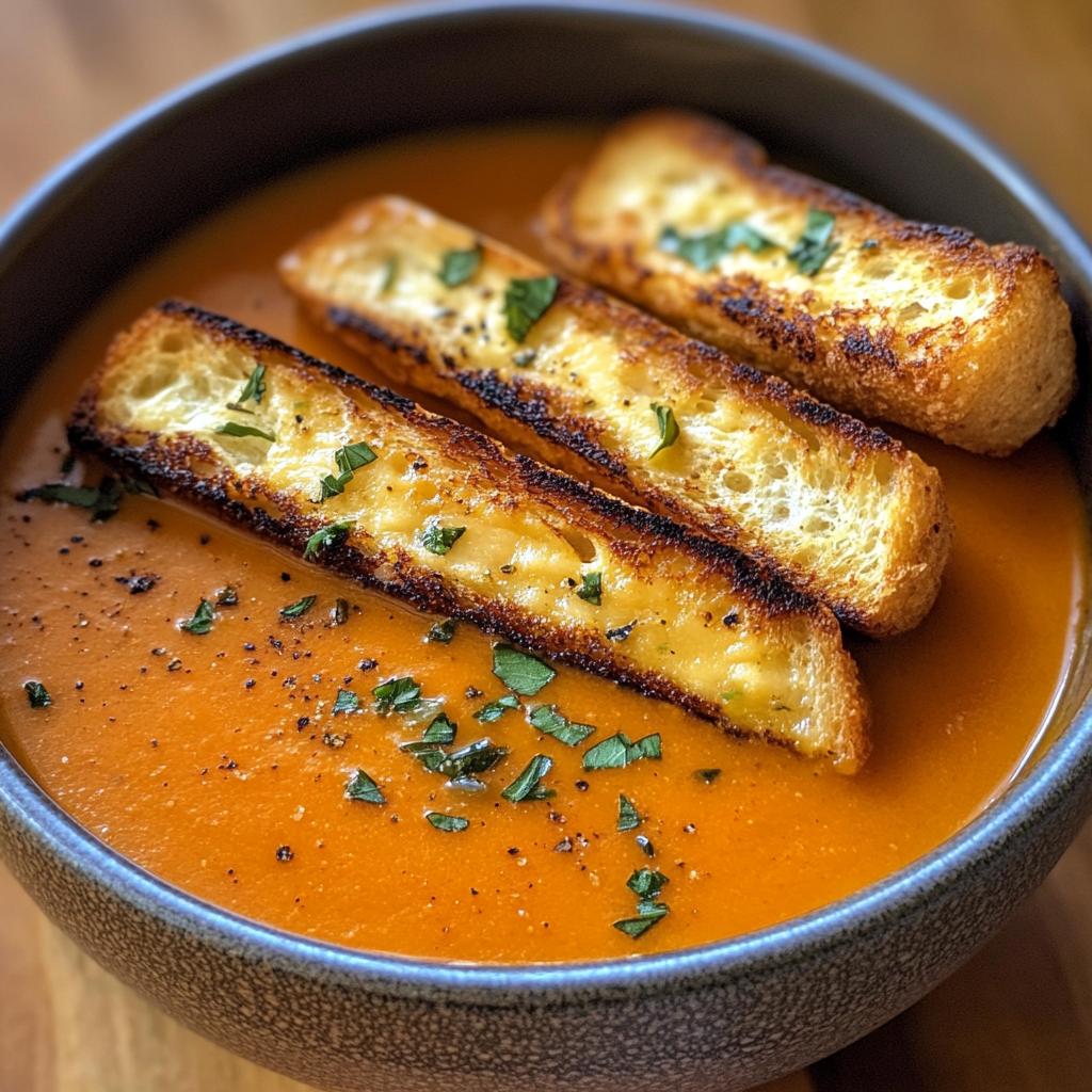 pumpkin tomato soup with grilled swiss cheese sticks recipe