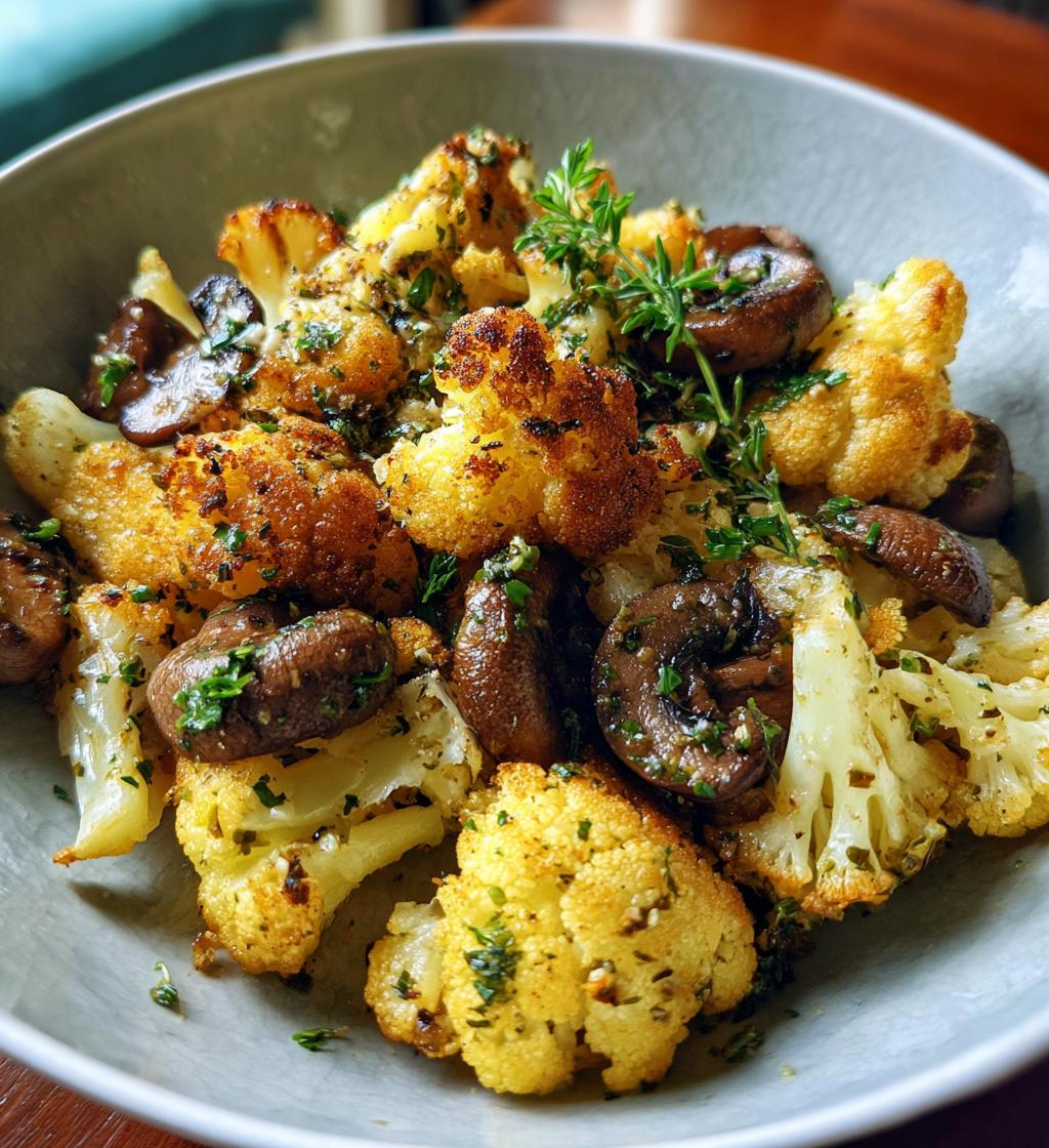 savory garlic cauliflower and mushroom skillet