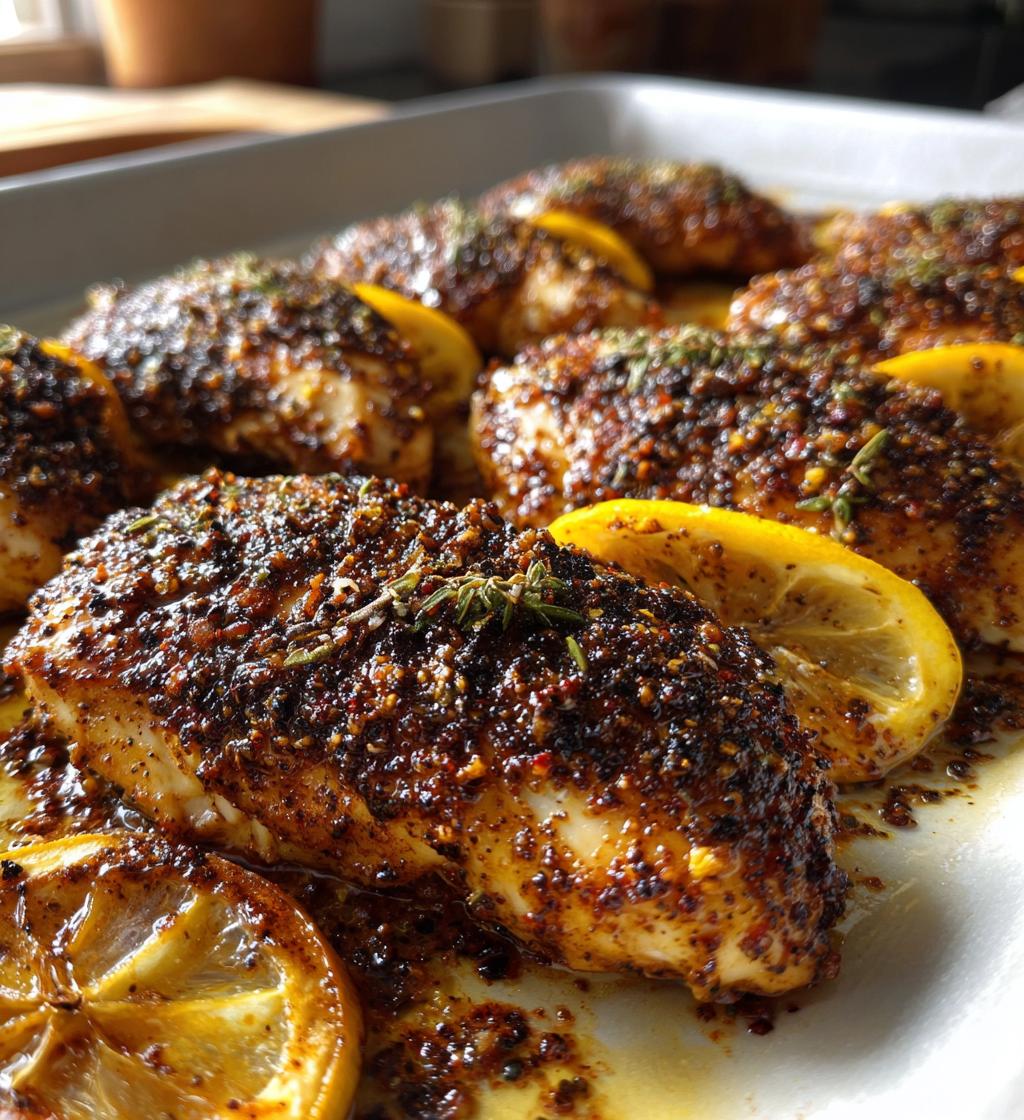 sheet pan blackened lemon chicken dinner