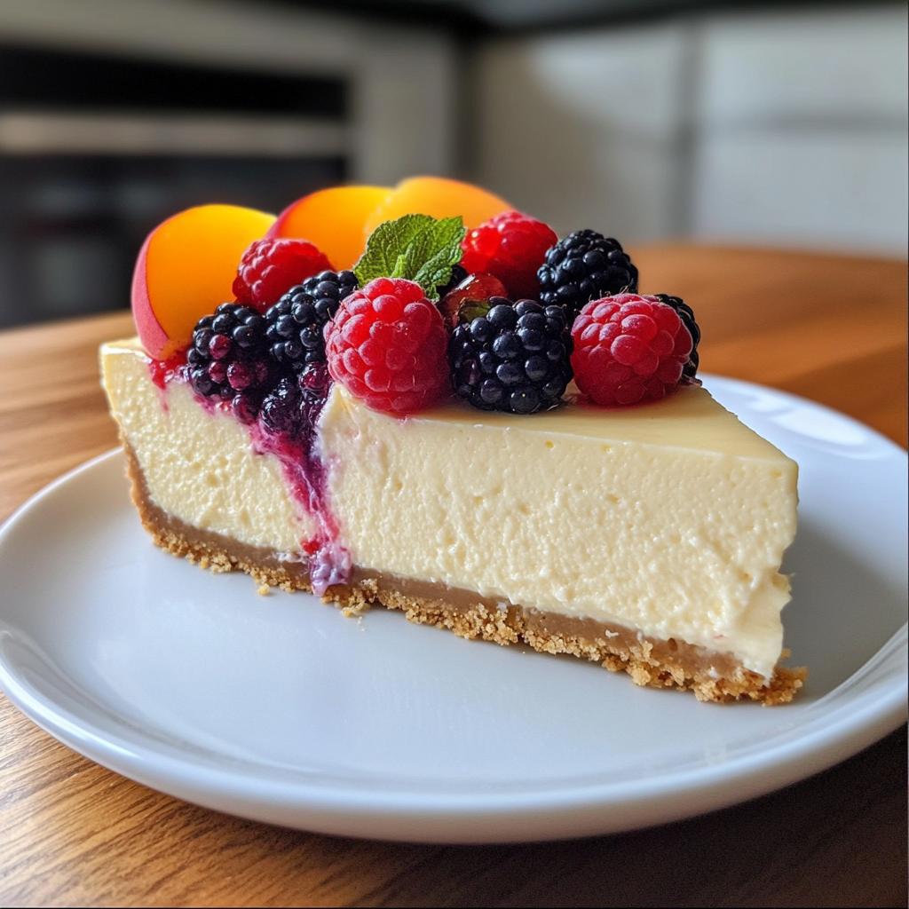 summer berry and peach cheesecake