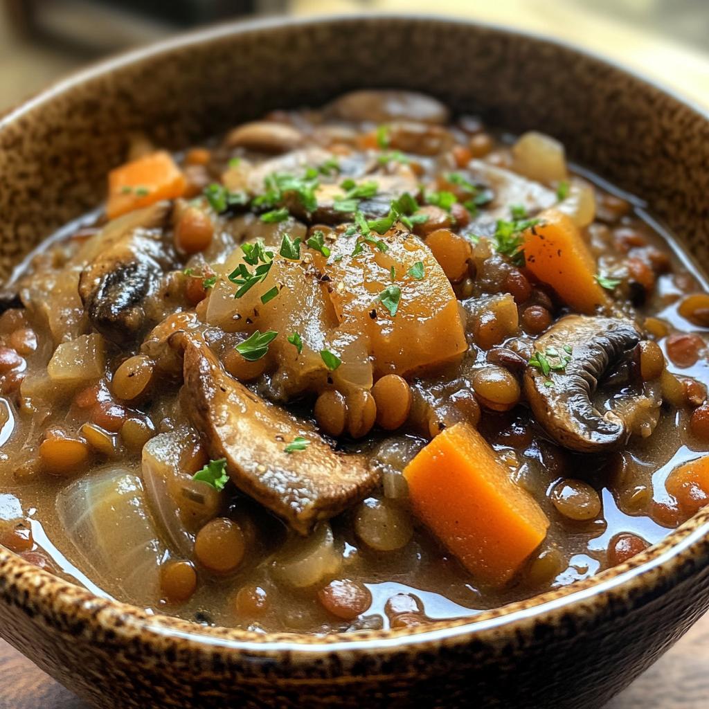 vegan lentil mushroom stew