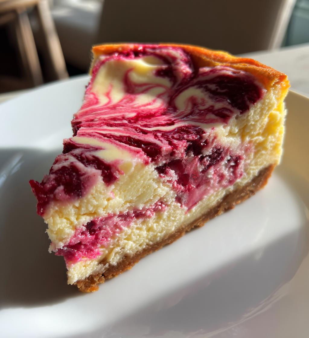 white chocolate raspberry swirl cheesecake