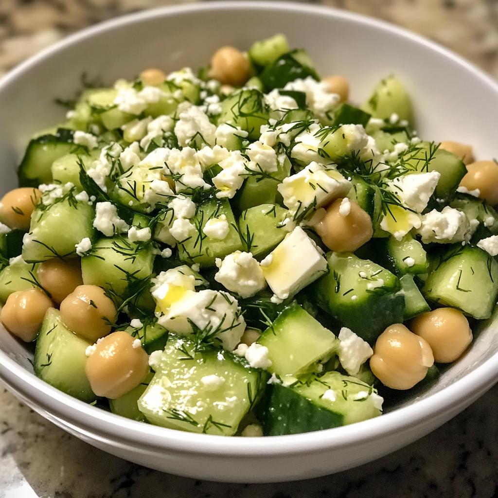 herby cucumber salad with feta and chickpeas
